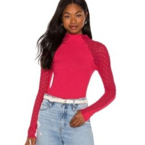 Free People Denim - Free People Clemente Thermal Lace Sleeve Top